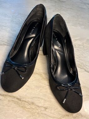 Kelly & Katie Black Suede Ballet Pumps with Patent Trim